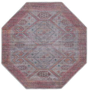 Washable Rust red and Beige 5' 3 x 5' 3 Sisu Octagon Area Rug Easy to Clean Stain Resistant & Durable Polyester Chenille Distressed Vintage Look Carpet for Sale at Rug Engine