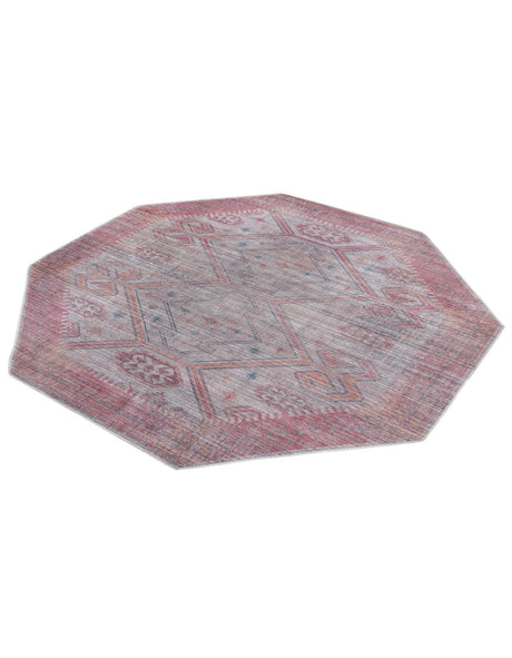 Washable Rust red and Beige 7' 10 x 7' 10 Sisu Octagon Area Rug Easy to Clean Stain Resistant & Durable Polyester Chenille Distressed Vintage Look Carpet for Sale at Rug Engine