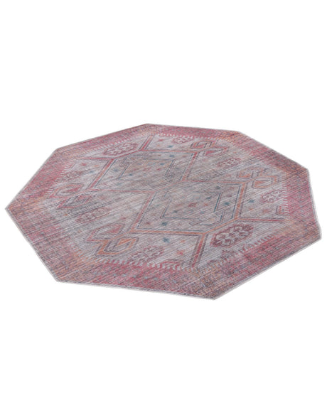 Washable Rust red and Beige 7' 10 x 7' 10 Sisu Octagon Area Rug Easy to Clean Stain Resistant & Durable Polyester Chenille Distressed Vintage Look Carpet for Sale at Rug Engine