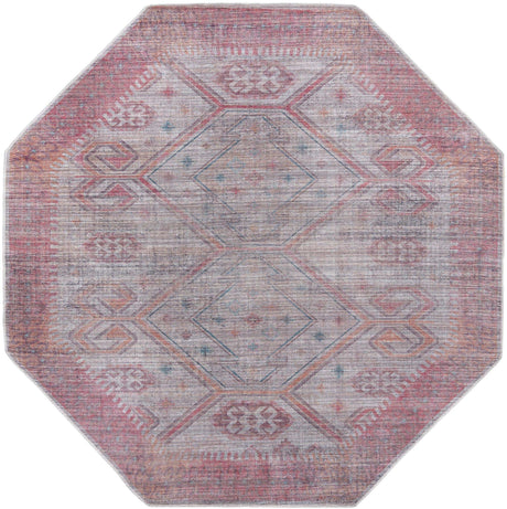 Rust red and Beige 8' x 8' Sisu Washable Octagon Rug