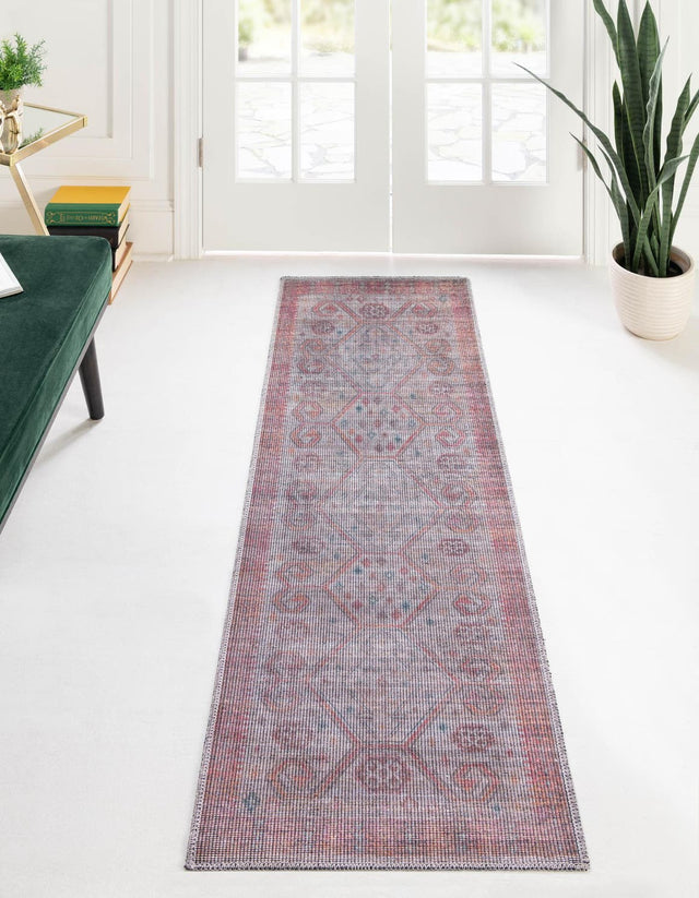 Washable Rust red and Beige 2' x 10' Sisu Runner Area Rug Easy to Clean Stain Resistant & Durable Polyester Chenille Distressed Vintage Look Carpet for Sale at Rug Engine