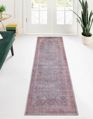 Washable Rust red and Beige 2' 7 x 14' Sisu Runner Area Rug Easy to Clean Stain Resistant & Durable Polyester Chenille Distressed Vintage Look Carpet for Sale at Rug Engine