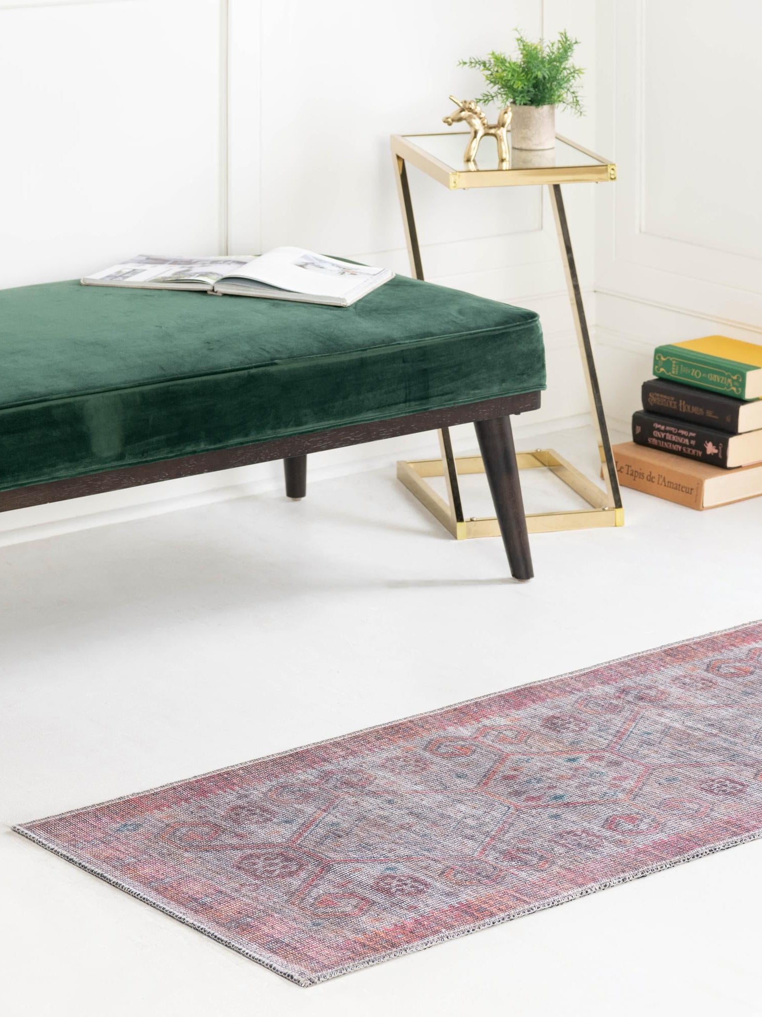 Washable Rust red and Beige 2' x 6' Sisu Runner Area Rug Easy to Clean Stain Resistant & Durable Polyester Chenille Distressed Vintage Look Carpet for Sale at Rug Engine