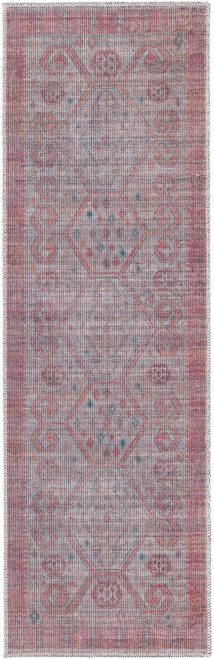 Washable Rust red and Beige 2' x 6' Sisu Runner Area Rug Easy to Clean Stain Resistant & Durable Polyester Chenille Distressed Vintage Look Carpet for Sale at Rug Engine