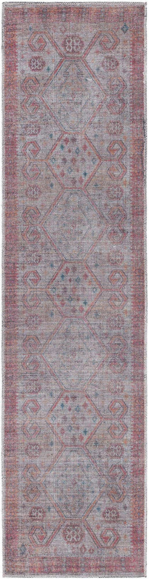 Washable Rust red and Beige 2' x 7' 10 Sisu Runner Area Rug Easy to Clean Stain Resistant & Durable Polyester Chenille Distressed Vintage Look Carpet for Sale at Rug Engine