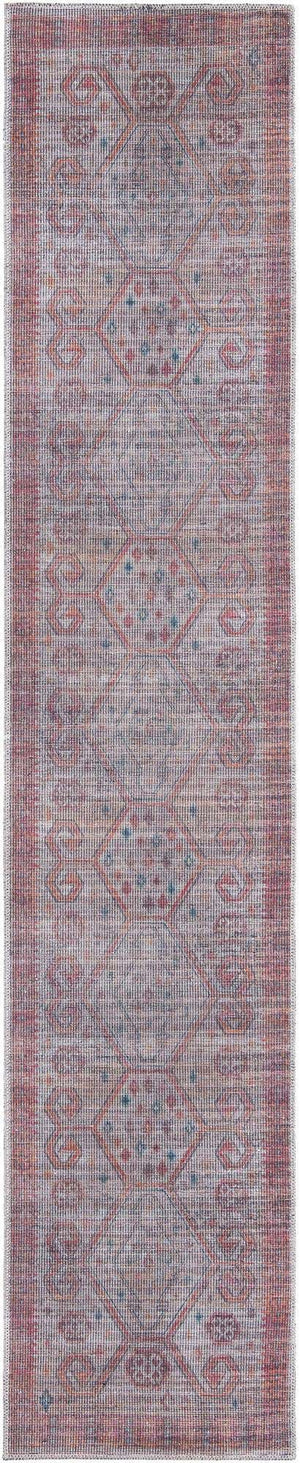 Washable Rust red and Beige 2' x 10' Sisu Runner Area Rug Easy to Clean Stain Resistant & Durable Polyester Chenille Distressed Vintage Look Carpet for Sale at Rug Engine