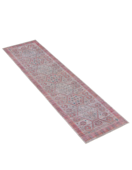 Washable Rust red and Beige 2' 7 x 12' Sisu Runner Area Rug Easy to Clean Stain Resistant & Durable Polyester Chenille Distressed Vintage Look Carpet for Sale at Rug Engine