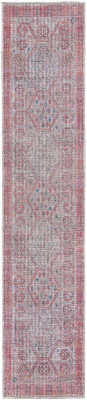 Washable Rust red and Beige 2' 7 x 12' Sisu Runner Area Rug Easy to Clean Stain Resistant & Durable Polyester Chenille Distressed Vintage Look Carpet for Sale at Rug Engine