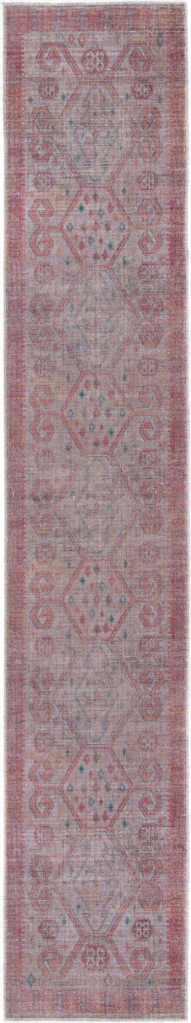 Washable Rust red and Beige 2' 7 x 14' Sisu Runner Area Rug Easy to Clean Stain Resistant & Durable Polyester Chenille Distressed Vintage Look Carpet for Sale at Rug Engine