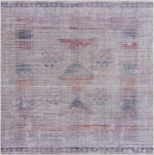 Washable Sandy and Ivory 7' 3 x 7' 3 Sisu Square Area Rug Easy to Clean Stain Resistant & Durable Polyester Chenille Distressed Vintage Look Carpet for Sale at Rug Engine