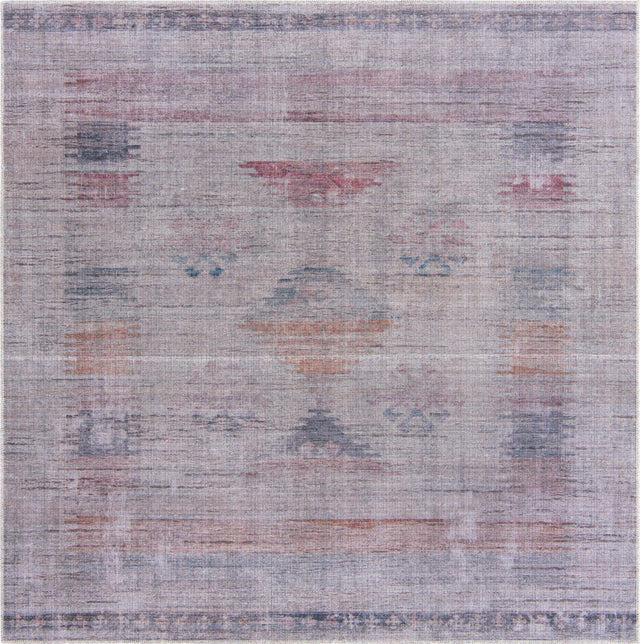 Washable Sandy and Ivory 7' 3 x 7' 3 Sisu Square Area Rug Easy to Clean Stain Resistant & Durable Polyester Chenille Distressed Vintage Look Carpet for Sale at Rug Engine