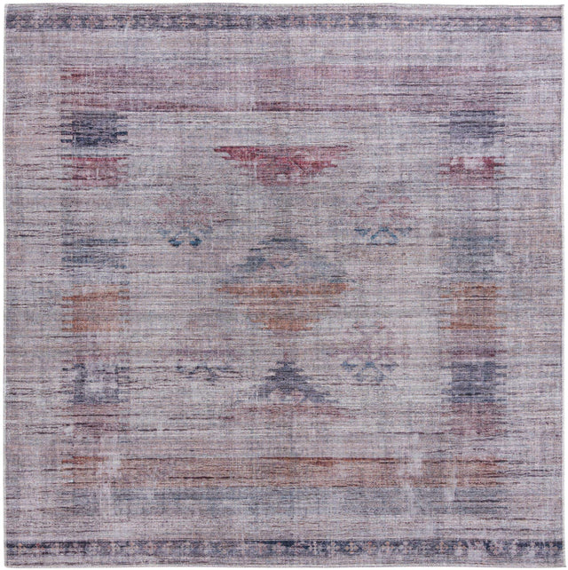 Washable Sandy and Ivory 7' 10 x 7' 10 Sisu Square Area Rug Easy to Clean Stain Resistant & Durable Polyester Chenille Distressed Vintage Look Carpet for Sale at Rug Engine