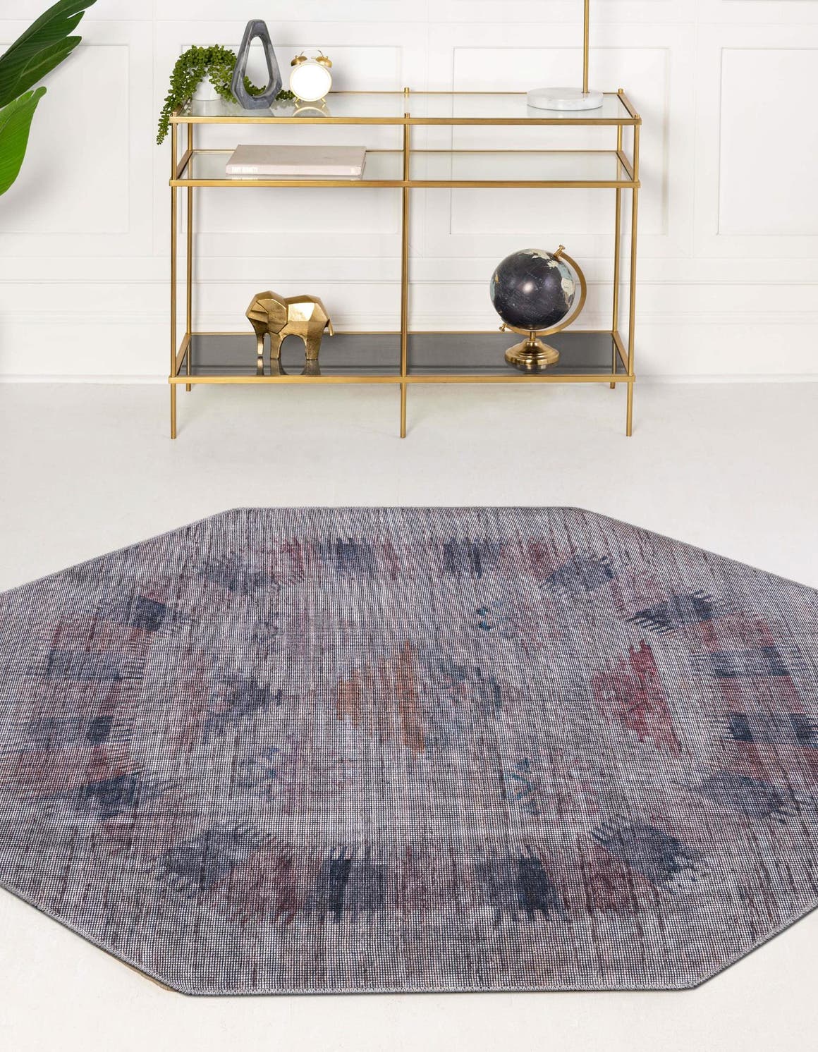 Washable Sandy and Ivory 5' 3 x 5' 3 Sisu Octagon Area Rug Easy to Clean Stain Resistant & Durable Polyester Chenille Distressed Vintage Look Carpet for Sale at Rug Engine