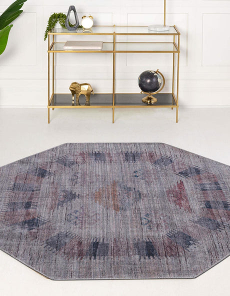 Washable Sandy and Ivory 5' 3 x 5' 3 Sisu Octagon Area Rug Easy to Clean Stain Resistant & Durable Polyester Chenille Distressed Vintage Look Carpet for Sale at Rug Engine