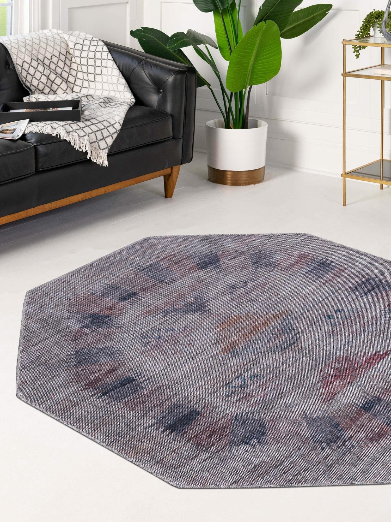 Washable Sandy and Ivory 5' 3 x 5' 3 Sisu Octagon Area Rug Easy to Clean Stain Resistant & Durable Polyester Chenille Distressed Vintage Look Carpet for Sale at Rug Engine