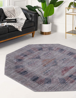 Washable Sandy and Ivory 5' 3 x 5' 3 Sisu Octagon Area Rug Easy to Clean Stain Resistant & Durable Polyester Chenille Distressed Vintage Look Carpet for Sale at Rug Engine