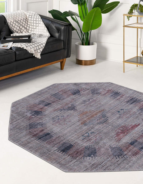 Washable Sandy and Ivory 5' 3 x 5' 3 Sisu Octagon Area Rug Easy to Clean Stain Resistant & Durable Polyester Chenille Distressed Vintage Look Carpet for Sale at Rug Engine