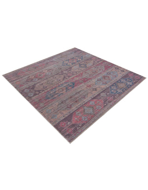 Washable Multicolor 7' 3 x 7' 3 Sisu Square Area Rug Easy to Clean Stain Resistant & Durable Polyester Chenille Distressed Vintage Look Carpet for Sale at Rug Engine