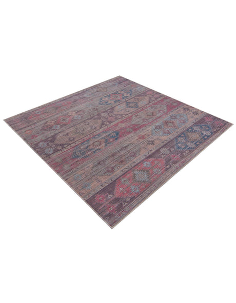Washable Multicolor 7' 3 x 7' 3 Sisu Square Area Rug Easy to Clean Stain Resistant & Durable Polyester Chenille Distressed Vintage Look Carpet for Sale at Rug Engine