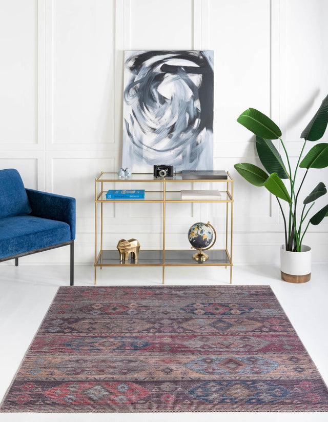 Washable Multicolor 7' 3 x 7' 3 Sisu Square Area Rug Easy to Clean Stain Resistant & Durable Polyester Chenille Distressed Vintage Look Carpet for Sale at Rug Engine