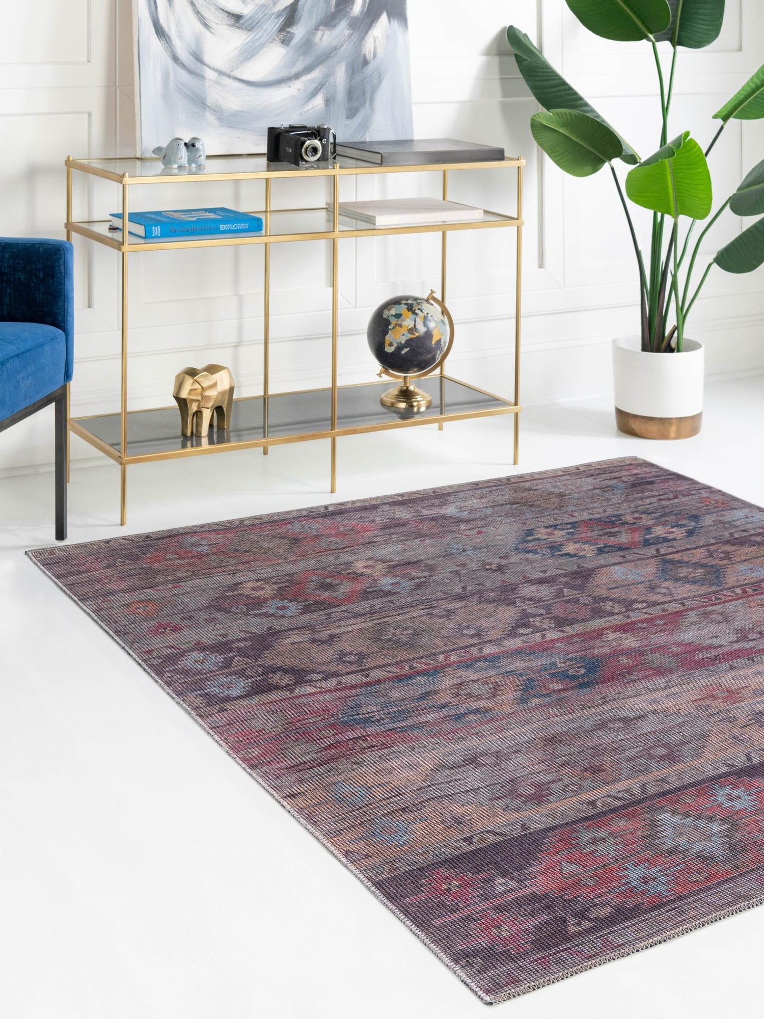 Washable Multicolor 7' 10 x 7' 10 Sisu Square Area Rug Easy to Clean Stain Resistant & Durable Polyester Chenille Distressed Vintage Look Carpet for Sale at Rug Engine