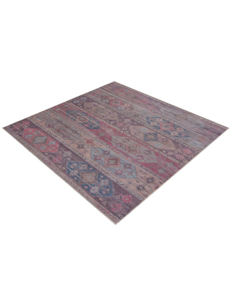 Washable Multicolor 7' 3 x 7' 3 Sisu Square Area Rug Easy to Clean Stain Resistant & Durable Polyester Chenille Distressed Vintage Look Carpet for Sale at Rug Engine