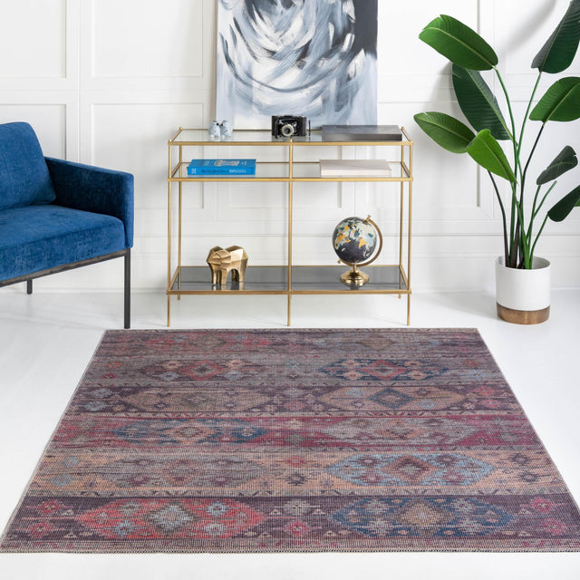 Washable Multicolor 7' 3 x 7' 3 Sisu Square Area Rug Easy to Clean Stain Resistant & Durable Polyester Chenille Distressed Vintage Look Carpet for Sale at Rug Engine