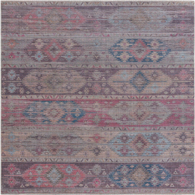Washable Multicolor 7' 10 x 7' 10 Sisu Square Area Rug Easy to Clean Stain Resistant & Durable Polyester Chenille Distressed Vintage Look Carpet for Sale at Rug Engine