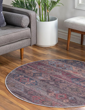Washable Multicolor 7' 10 x 7' 10 Sisu Round Area Rug Easy to Clean Stain Resistant & Durable Polyester Chenille Distressed Vintage Look Carpet for Sale at Rug Engine
