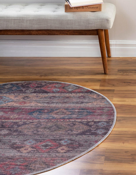 Washable Multicolor 3' 11 x 3' 11 Sisu Round Area Rug Easy to Clean Stain Resistant & Durable Polyester Chenille Distressed Vintage Look Carpet for Sale at Rug Engine