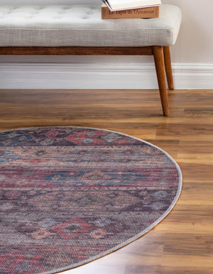 Washable Multicolor 3' 3 x 3' 3 Sisu Round Area Rug Easy to Clean Stain Resistant & Durable Polyester Chenille Distressed Vintage Look Carpet for Sale at Rug Engine