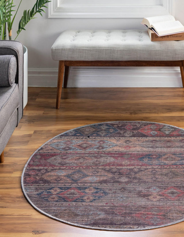 Washable Multicolor 3' 3 x 3' 3 Sisu Round Area Rug Easy to Clean Stain Resistant & Durable Polyester Chenille Distressed Vintage Look Carpet for Sale at Rug Engine