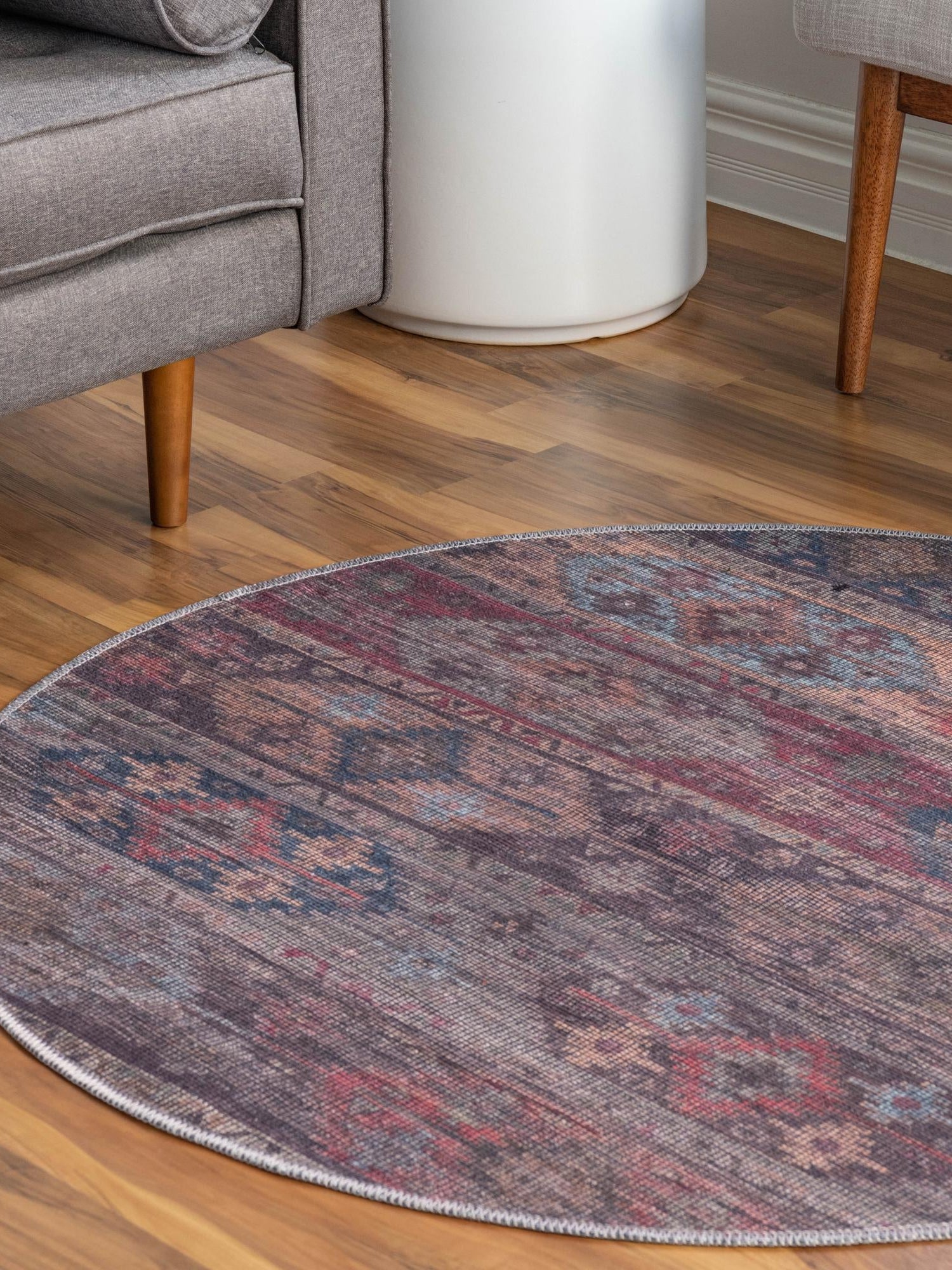 Washable Multicolor 7' 10 x 7' 10 Sisu Round Area Rug Easy to Clean Stain Resistant & Durable Polyester Chenille Distressed Vintage Look Carpet for Sale at Rug Engine