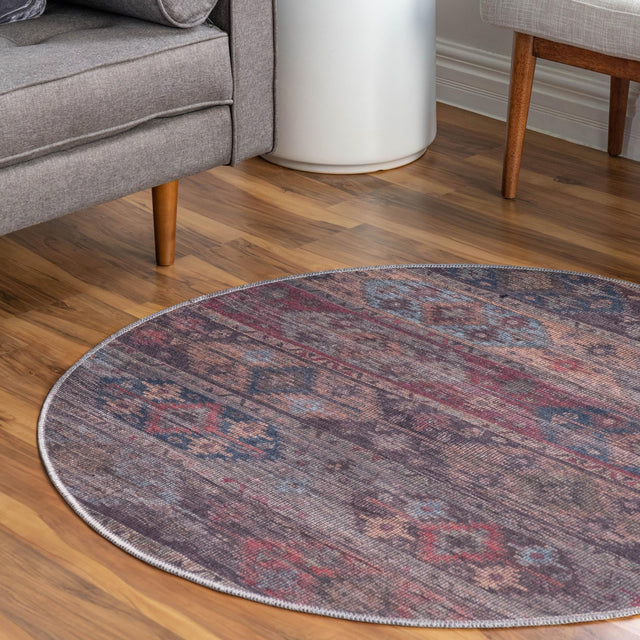Washable Multicolor 7' 10 x 7' 10 Sisu Round Area Rug Easy to Clean Stain Resistant & Durable Polyester Chenille Distressed Vintage Look Carpet for Sale at Rug Engine