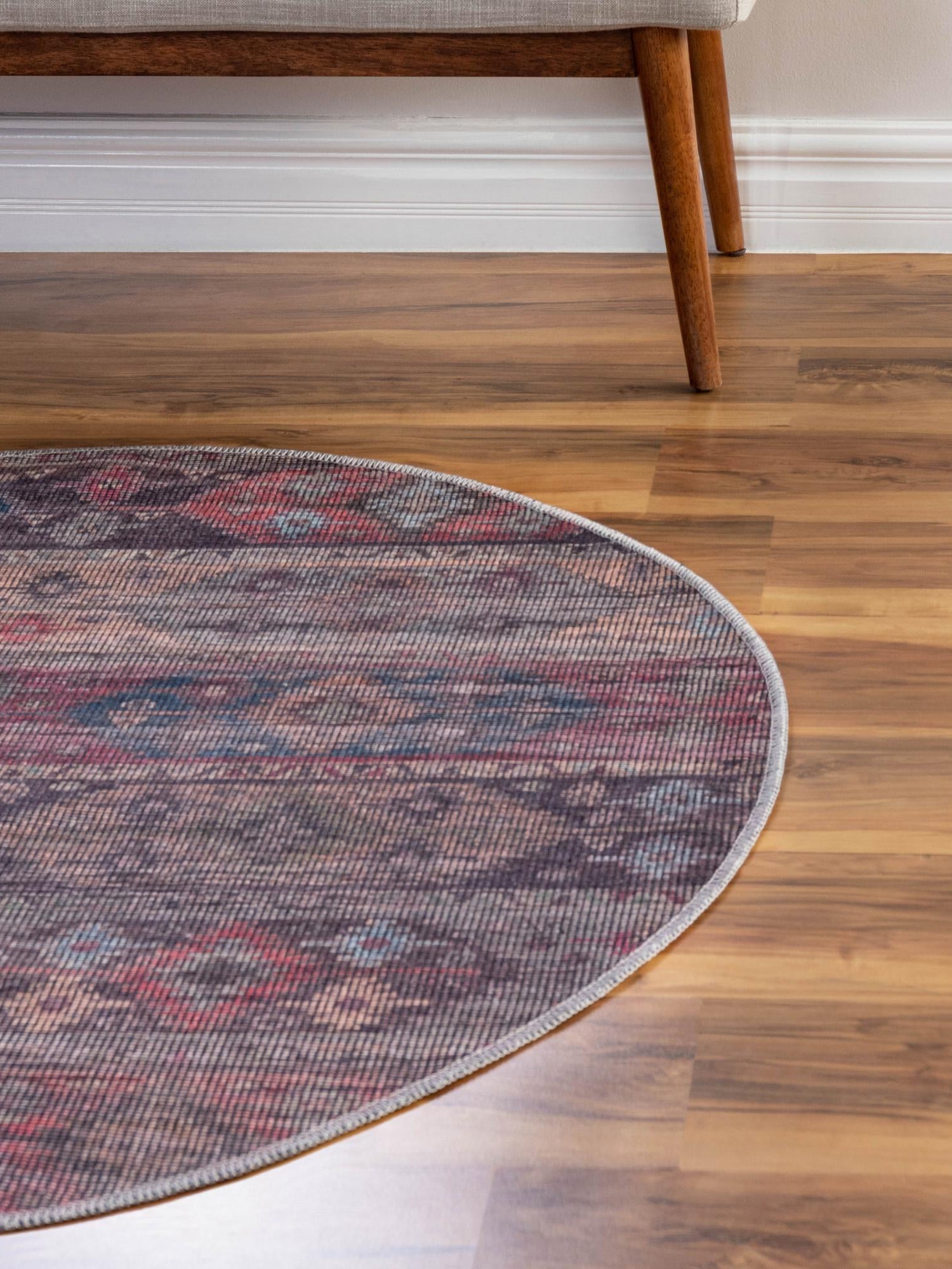 Washable Multicolor 7' 10 x 7' 10 Sisu Round Area Rug Easy to Clean Stain Resistant & Durable Polyester Chenille Distressed Vintage Look Carpet for Sale at Rug Engine
