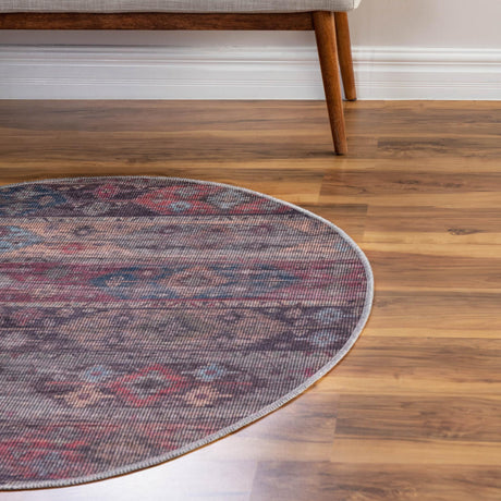 Washable Multicolor 7' 10 x 7' 10 Sisu Round Area Rug Easy to Clean Stain Resistant & Durable Polyester Chenille Distressed Vintage Look Carpet for Sale at Rug Engine