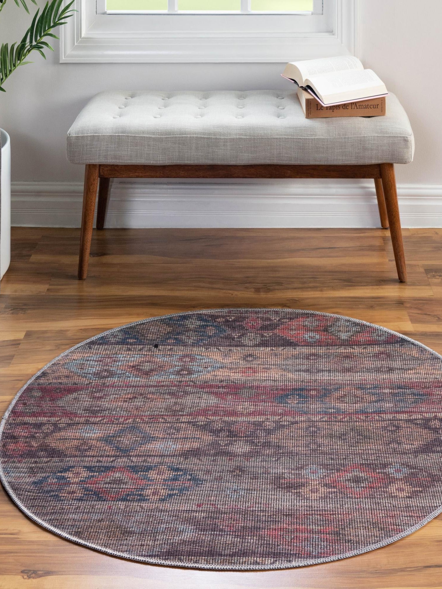Washable Multicolor 7' 10 x 7' 10 Sisu Round Area Rug Easy to Clean Stain Resistant & Durable Polyester Chenille Distressed Vintage Look Carpet for Sale at Rug Engine