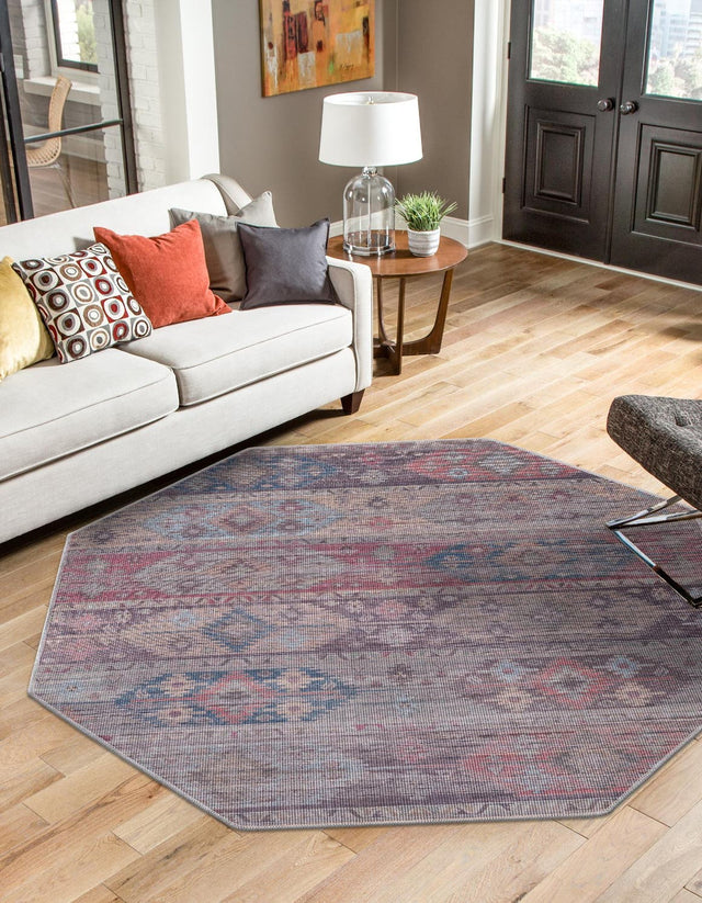 Washable Multicolor 7' 10 x 7' 10 Sisu Octagon Area Rug Easy to Clean Stain Resistant & Durable Polyester Chenille Distressed Vintage Look Carpet for Sale at Rug Engine
