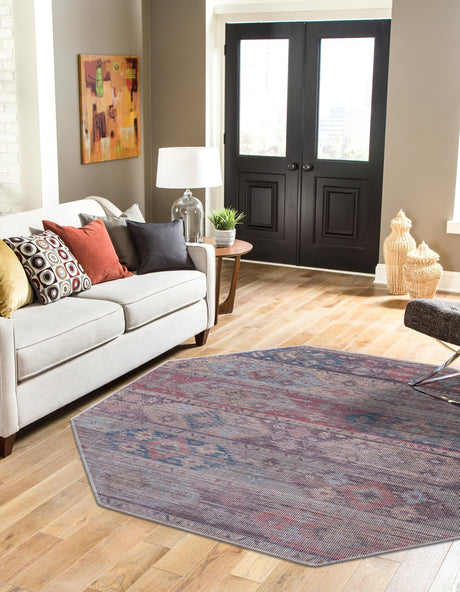 Washable Multicolor 7' 10 x 7' 10 Sisu Octagon Area Rug Easy to Clean Stain Resistant & Durable Polyester Chenille Distressed Vintage Look Carpet for Sale at Rug Engine