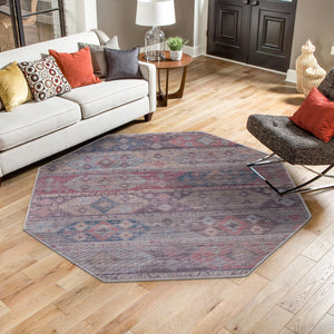 Washable Multicolor 7' 10 x 7' 10 Sisu Octagon Area Rug Easy to Clean Stain Resistant & Durable Polyester Chenille Distressed Vintage Look Carpet for Sale at Rug Engine