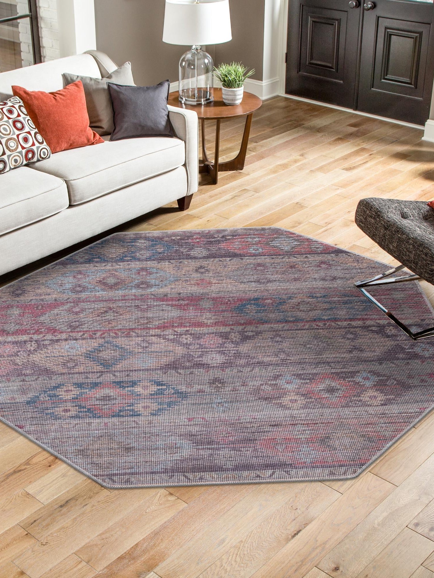 Washable Multicolor 5' 3 x 5' 3 Sisu Octagon Area Rug Easy to Clean Stain Resistant & Durable Polyester Chenille Distressed Vintage Look Carpet for Sale at Rug Engine