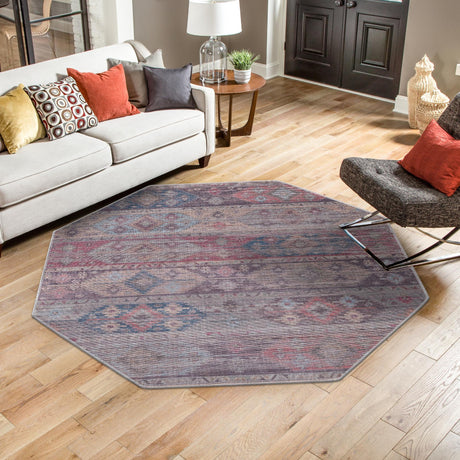 Washable Multicolor 5' 3 x 5' 3 Sisu Octagon Area Rug Easy to Clean Stain Resistant & Durable Polyester Chenille Distressed Vintage Look Carpet for Sale at Rug Engine