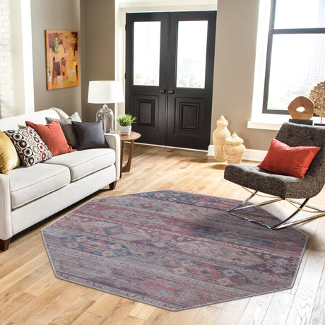 Washable Multicolor 5' 3 x 5' 3 Sisu Octagon Area Rug Easy to Clean Stain Resistant & Durable Polyester Chenille Distressed Vintage Look Carpet for Sale at Rug Engine