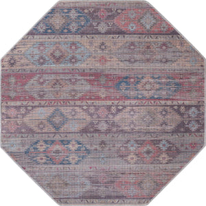Washable Multicolor 5' 3 x 5' 3 Sisu Octagon Area Rug Easy to Clean Stain Resistant & Durable Polyester Chenille Distressed Vintage Look Carpet for Sale at Rug Engine