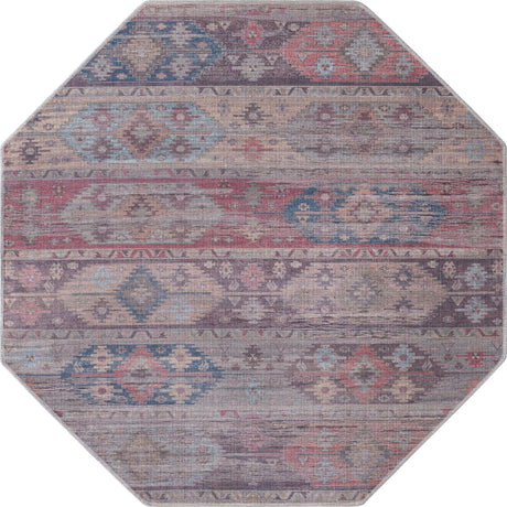 Washable Multicolor 5' 3 x 5' 3 Sisu Octagon Area Rug Easy to Clean Stain Resistant & Durable Polyester Chenille Distressed Vintage Look Carpet for Sale at Rug Engine