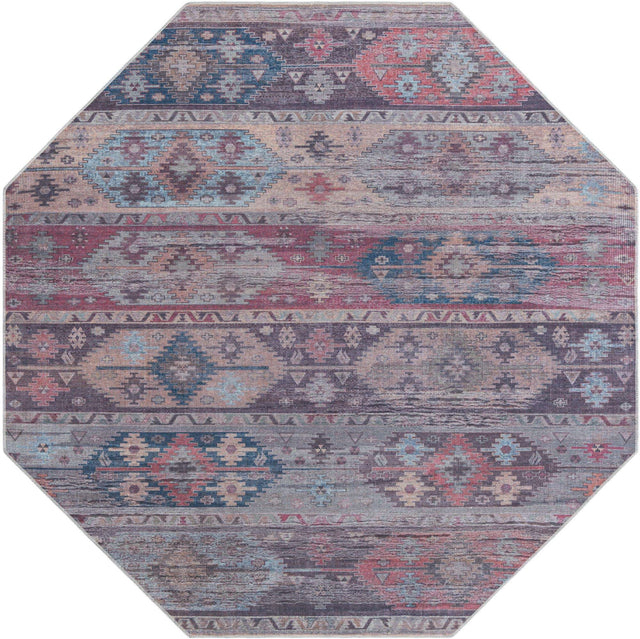 Washable Multicolor 7' 10 x 7' 10 Sisu Octagon Area Rug Easy to Clean Stain Resistant & Durable Polyester Chenille Distressed Vintage Look Carpet for Sale at Rug Engine