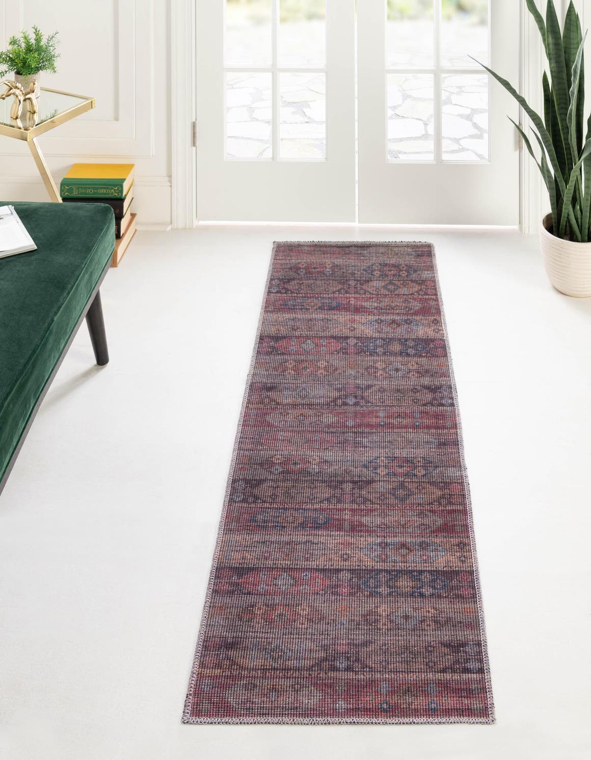 Washable Multicolor 2' 7 x 12' Sisu Runner Area Rug Easy to Clean Stain Resistant & Durable Polyester Chenille Distressed Vintage Look Carpet for Sale at Rug Engine