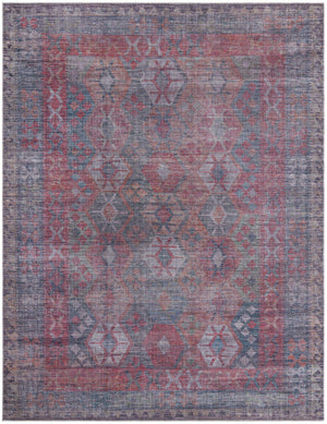 Washable Rust Blue 9' 2 x 12' Sisu Rectangle Area Rug Easy to Clean Stain Resistant & Durable Polyester Chenille Distressed Vintage Look Carpet for Sale at Rug Engine