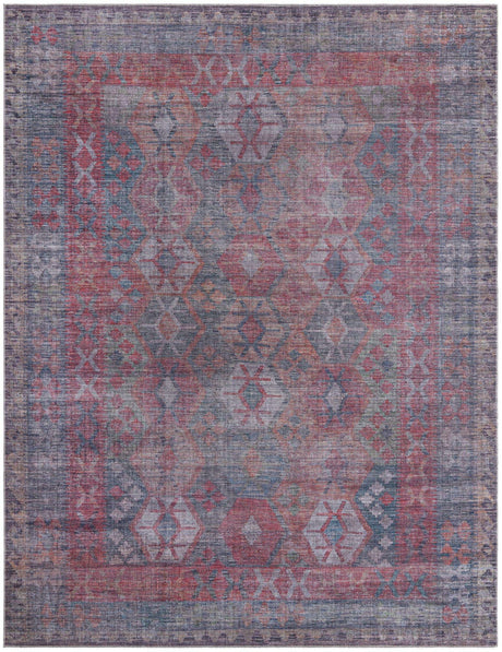 Washable Rust Blue 9' 2 x 12' Sisu Rectangle Area Rug Easy to Clean Stain Resistant & Durable Polyester Chenille Distressed Vintage Look Carpet for Sale at Rug Engine