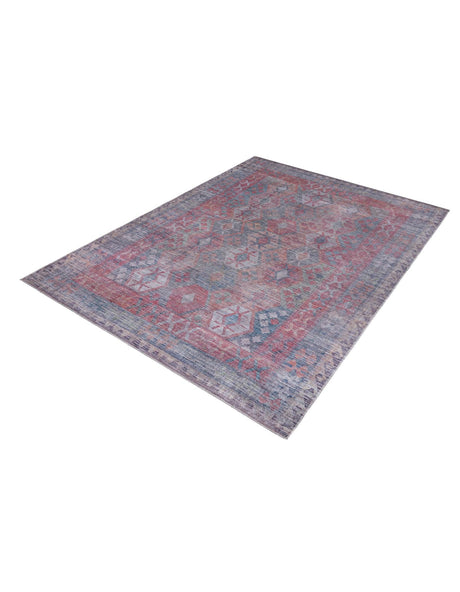 Washable Rust Blue 7' 10 x 10' Sisu Rectangle Area Rug Easy to Clean Stain Resistant & Durable Polyester Chenille Distressed Vintage Look Carpet for Sale at Rug Engine